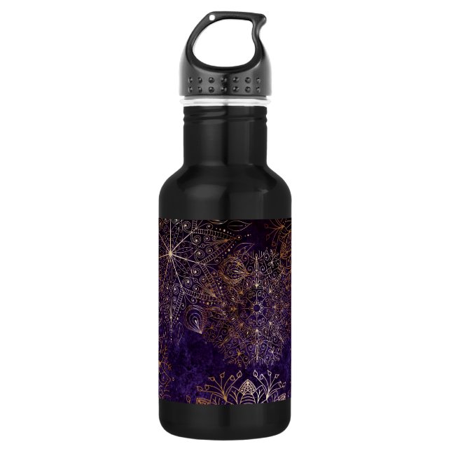 Elegant Gold and Purple Floral Mandala Pattern 532 Ml Water Bottle (Front)
