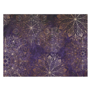 Elegant Gold and Purple Floral Mandala Pattern Tablecloth