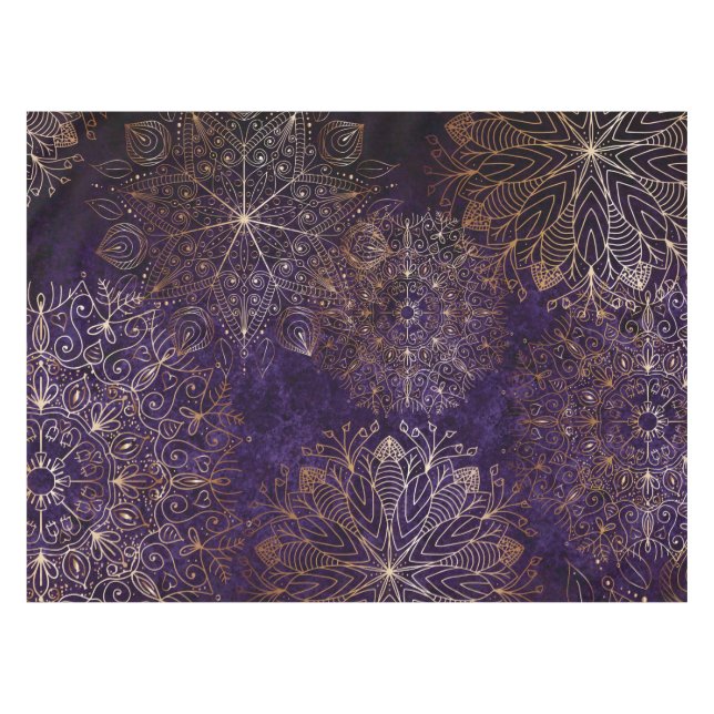 Elegant Gold and Purple Floral Mandala Pattern Tablecloth (Front (Horizontal))