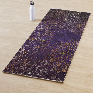 Elegant Gold and Purple Floral Mandala Pattern Yoga Mat