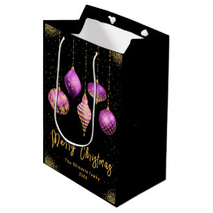 Elegant Gold and Purple Ornament Christmas Medium Gift Bag