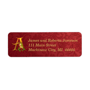 Elegant Gold and Red Monogram Christmas Label