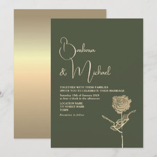 Elegant Gold and Sage Green Wedding Invitation