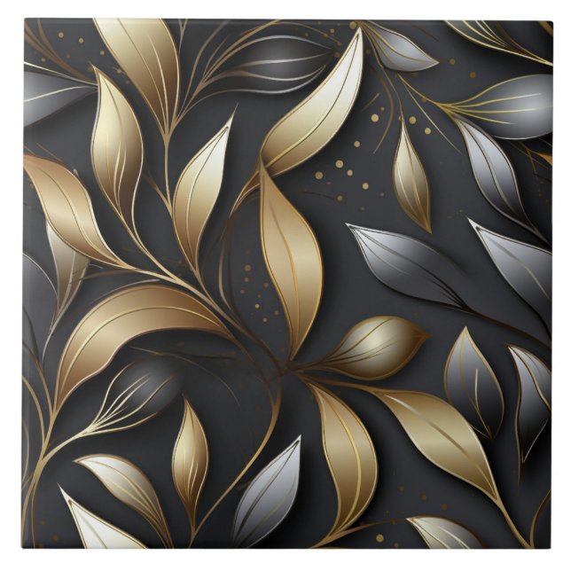 Elegant Gold and Silver Foil Leaves Tile (Front)