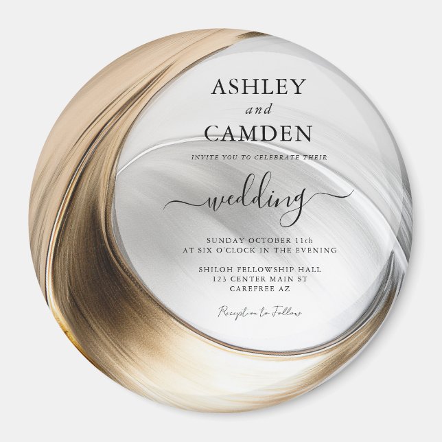 Elegant Gold and Silver Wedding Invitation Magnet (Front)
