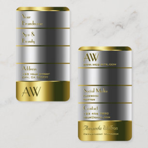 Elegant Gold and Silver with Monogram Vertical Business Card