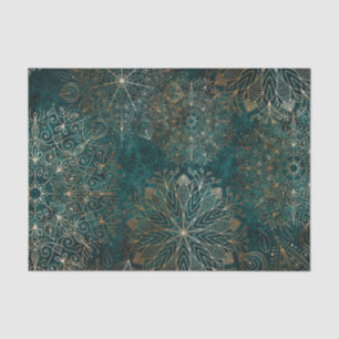 Elegant Gold and Teal Green Floral Mandala Pattern Tissue Paper
