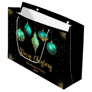 Elegant Gold and Teal Ornament Christmas Large Gift Bag