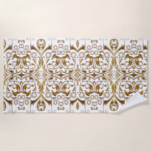 Elegant Gold and White Beach Towel