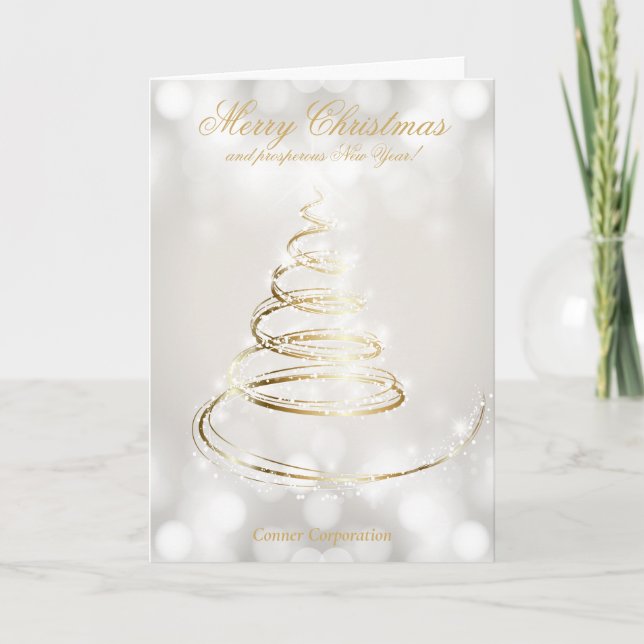 Elegant Gold and White Bokeh Company Holiday Card (Front)