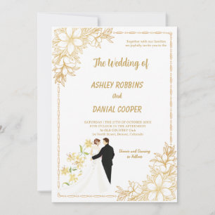 Elegant gold and white Border floral Wedding  Invitation