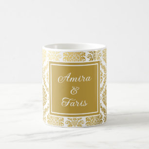 Elegant Gold and White Damask Personalized Coffee Mug