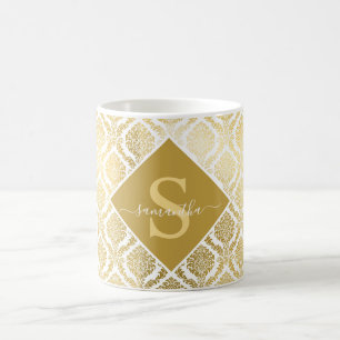 Elegant Gold and White Damask Personalized  Coffee Mug