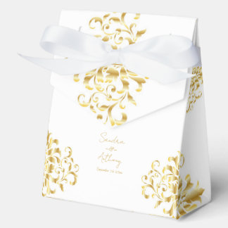 Elegant Gold and White Damask Wedding  Favor Box