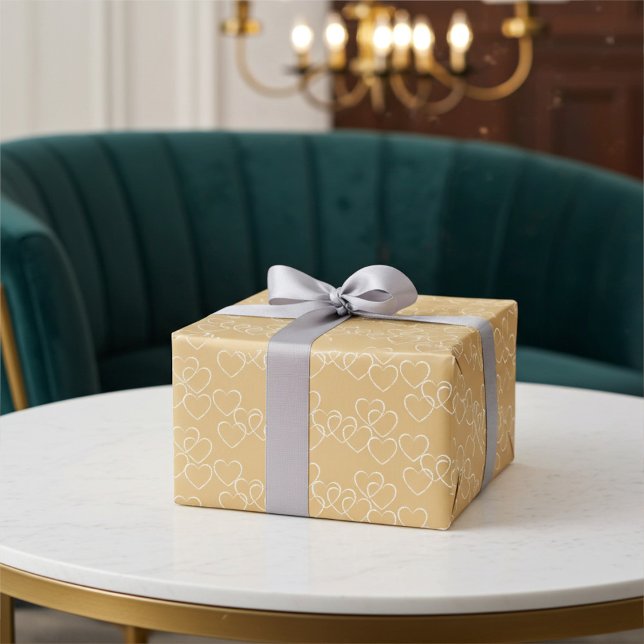 Elegant Gold and White Decorative Heart Charms Wrapping Paper Sheet (Creator Uploaded)