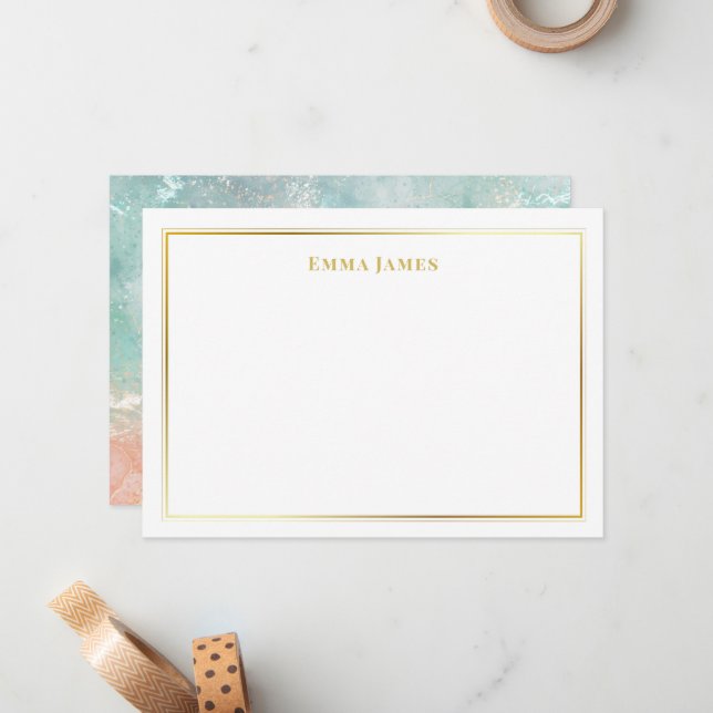 Elegant Gold and White Double Borders Personalized Card (Front/Back In Situ)