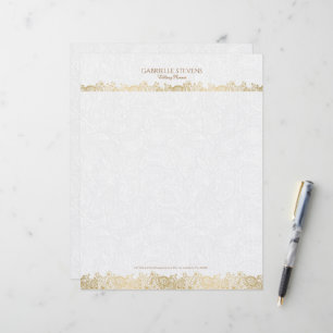 Elegant Gold And White Floral Paisley Lace Letterhead