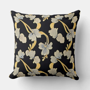 Elegant Gold and White Floral Pattern Throw Pillow