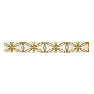 Elegant Gold and White Geometric Pattern  Satin Ribbon