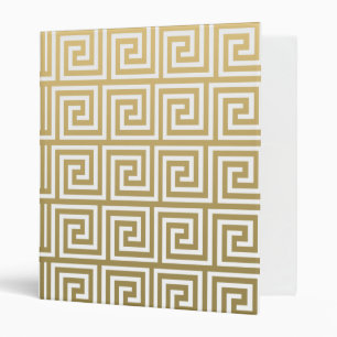 Elegant Gold and White Greek Key Pattern Binder