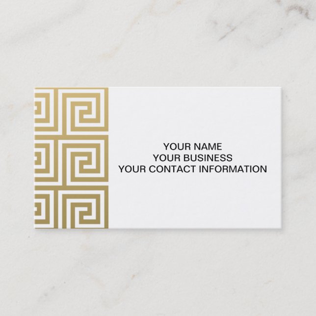 Elegant Gold and White Greek Key Pattern Business Card (Front)