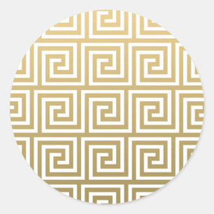 Elegant Gold and White Greek Key Pattern Classic Round Sticker