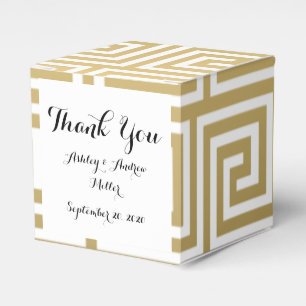Elegant Gold and White Greek Key Pattern Favor Box