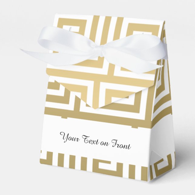 Elegant Gold and White Greek Key Pattern Favor Box (Front Side)