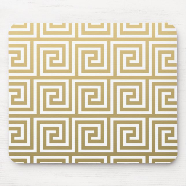 Elegant Gold and White Greek Key Pattern Mouse Pad (Front)