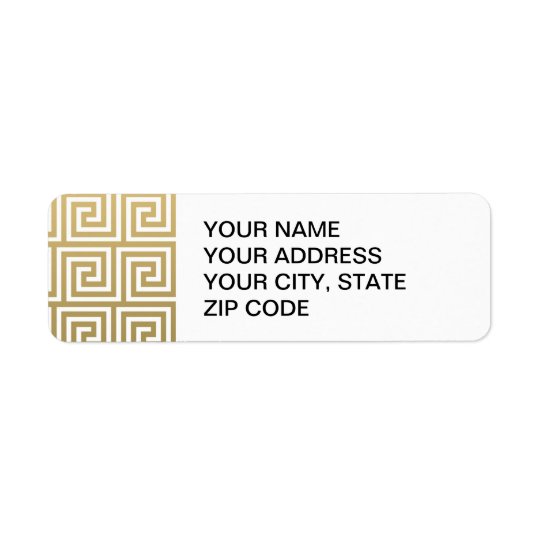 Elegant Gold and White Greek Key Pattern Return Address Label