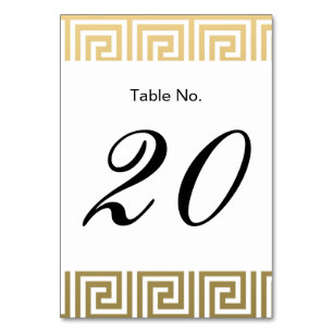 Elegant Gold and White Greek Key Pattern Table Number