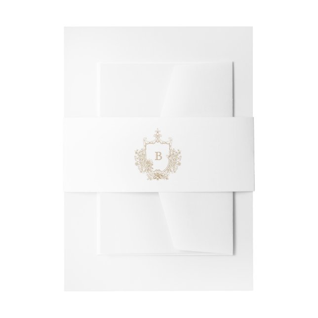 Elegant Gold and White Monogram Crest  Invitation Belly Band (Front Example)