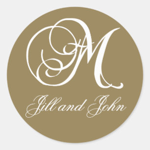 Elegant Gold and White Monogram M Names Stickers