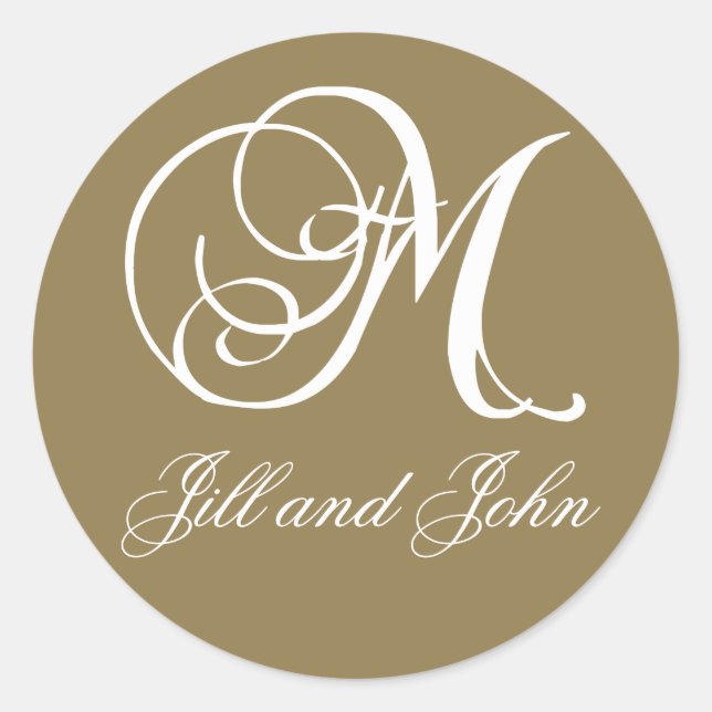 Elegant Gold and White Monogram M Names Stickers (Front)