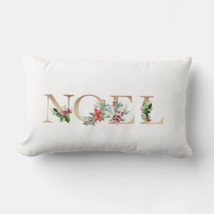 Elegant Gold and White Noel Christmas Holiday Lumbar Pillow
