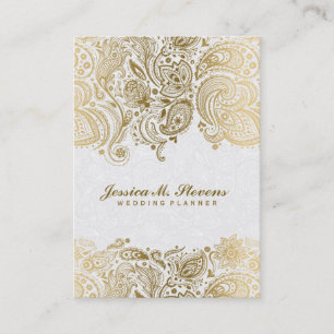 Elegant Gold And White Paisley 3 Wedding Planner Business Card