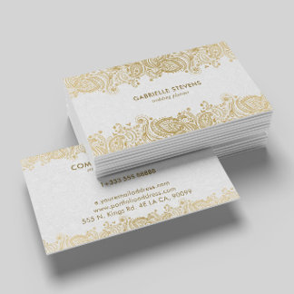 Elegant Gold And White Paisley 3 Wedding Planner Business Card