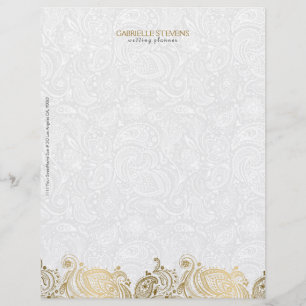 Elegant Gold And White Paisley Lace Letterhead