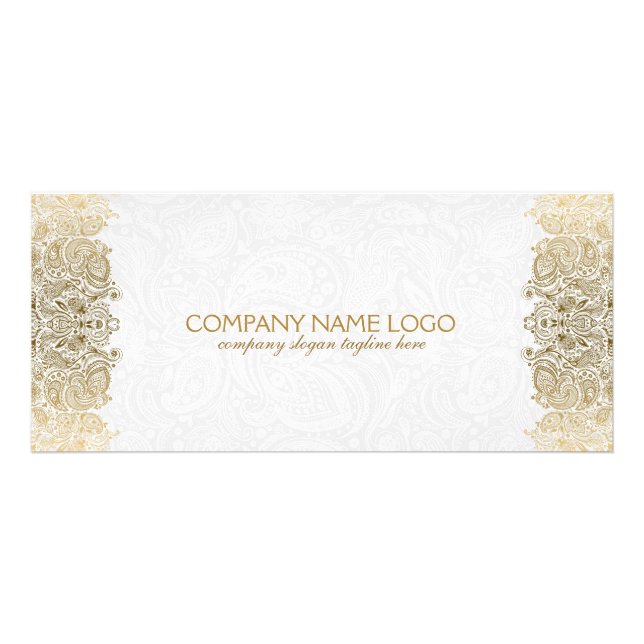 Elegant Gold And White Paisley Lace Pattern Rack Card (Front)