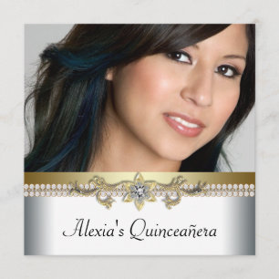 Elegant Gold and White Photo Quinceanera Invitation
