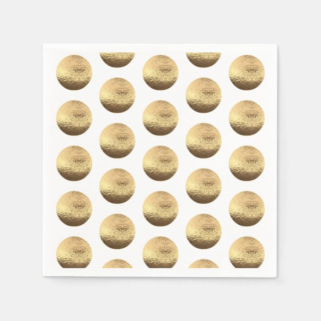 Elegant Gold and White Polka Dots Pattern Chic Napkin (Front)