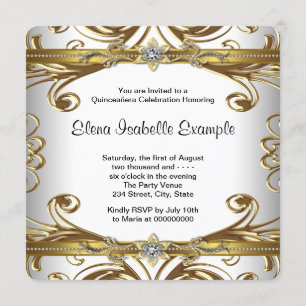 Elegant Gold and White Quinceanera Invitations