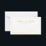 Elegant Gold and White Wedding Advice and Wishes Card<br><div class="desc">Beautiful Elegant Gold and White Wedding Advice and Wishes Card
featuring your information in gold elegant font style with gold rectangle border.

Click on the customize it button to personalize the design.

Please note that gold foil shown on product is a printed effect,  not an actual gold foil.</div>