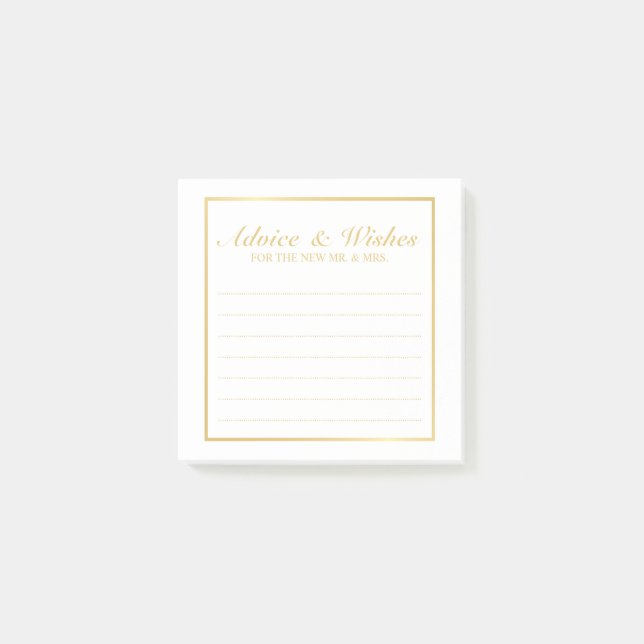 Elegant Gold and White Wedding Advice and Wishes Post-it Notes (Front)