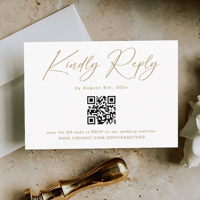 Elegant Gold and White Wedding RSVP Qr Code  Enclosure Card (Creator Uploaded)