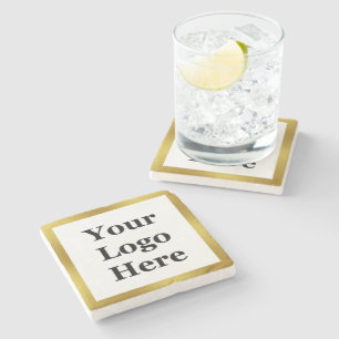 Elegant Gold and White Your Logo Here Template Stone Coaster