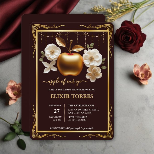 Elegant Gold Apple of Our Eye Baby Shower Invitation (Creator Uploaded)