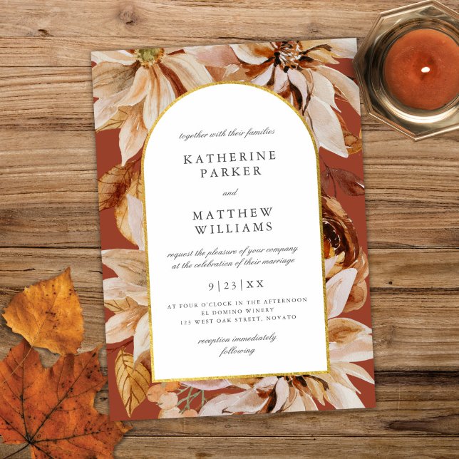 Elegant Gold Arch Fall Watercolor Floral Wedding Invitation (Creator Uploaded)
