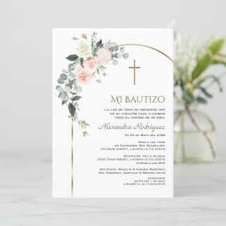 Elegant Gold Arch Floral Spanish Bautizo Invitation