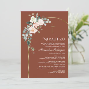 Elegant Gold Arch Floral Terracotta Bautizo Invitation